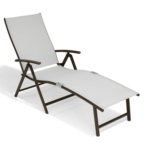 Crestlive Products Outdoor Adjustable Chaise Lounger, Aluminum Frame, Folding Recliner, All-Weather, Light Gray