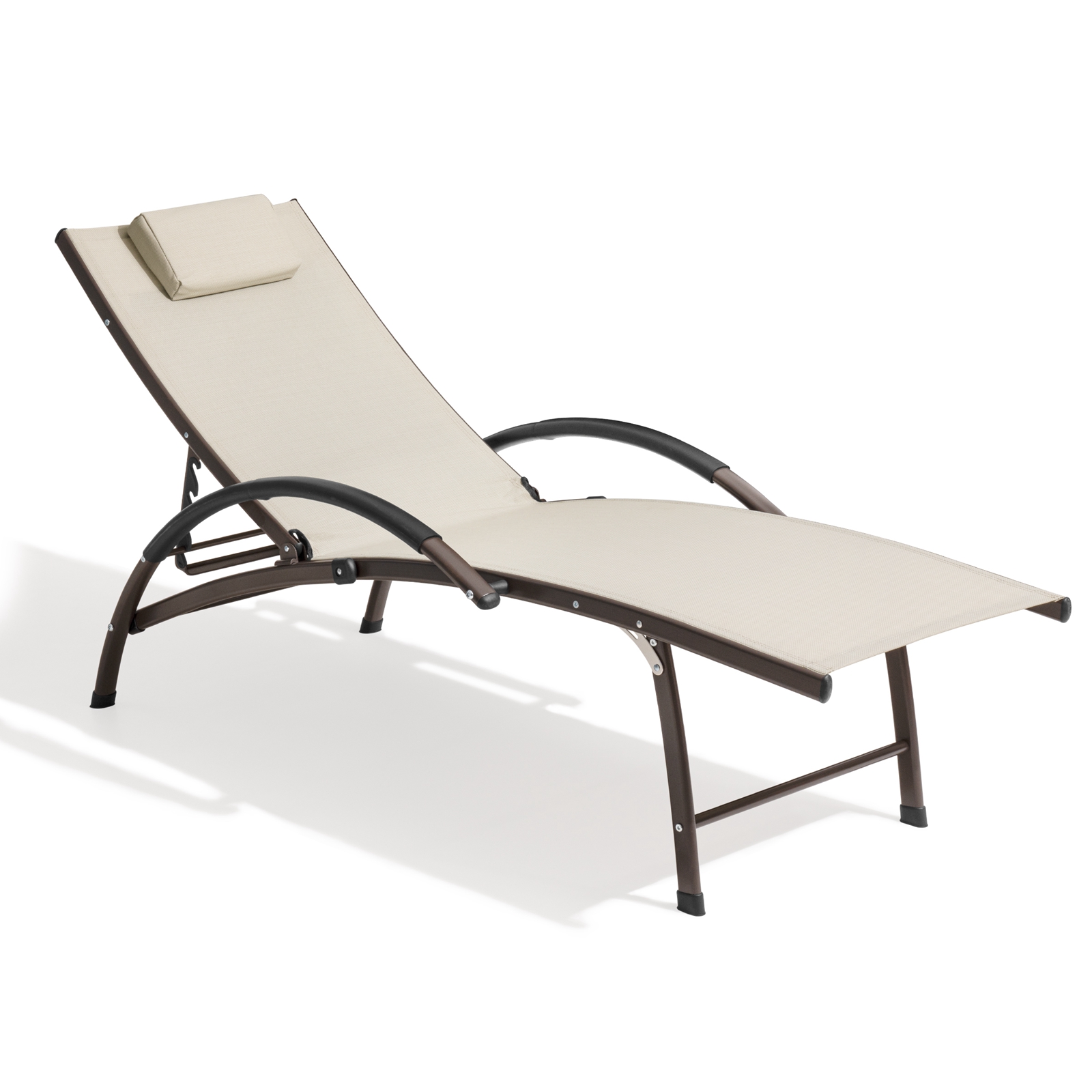 Crestlive Products Aluminum Outdoor Folding Reclining Chaise Lounge Chair in Tan - image 1 of 7