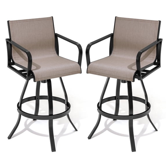 Crestlive Products Outdoor Swivel Bar Stools Set of 2, Patio Bar Height Chairs with Rust-Resistant Aluminum Frame, 360° Swivel Outdoor Bar Stools for Patio, Pool, Backyard, Bistro (Augustine Ashe)