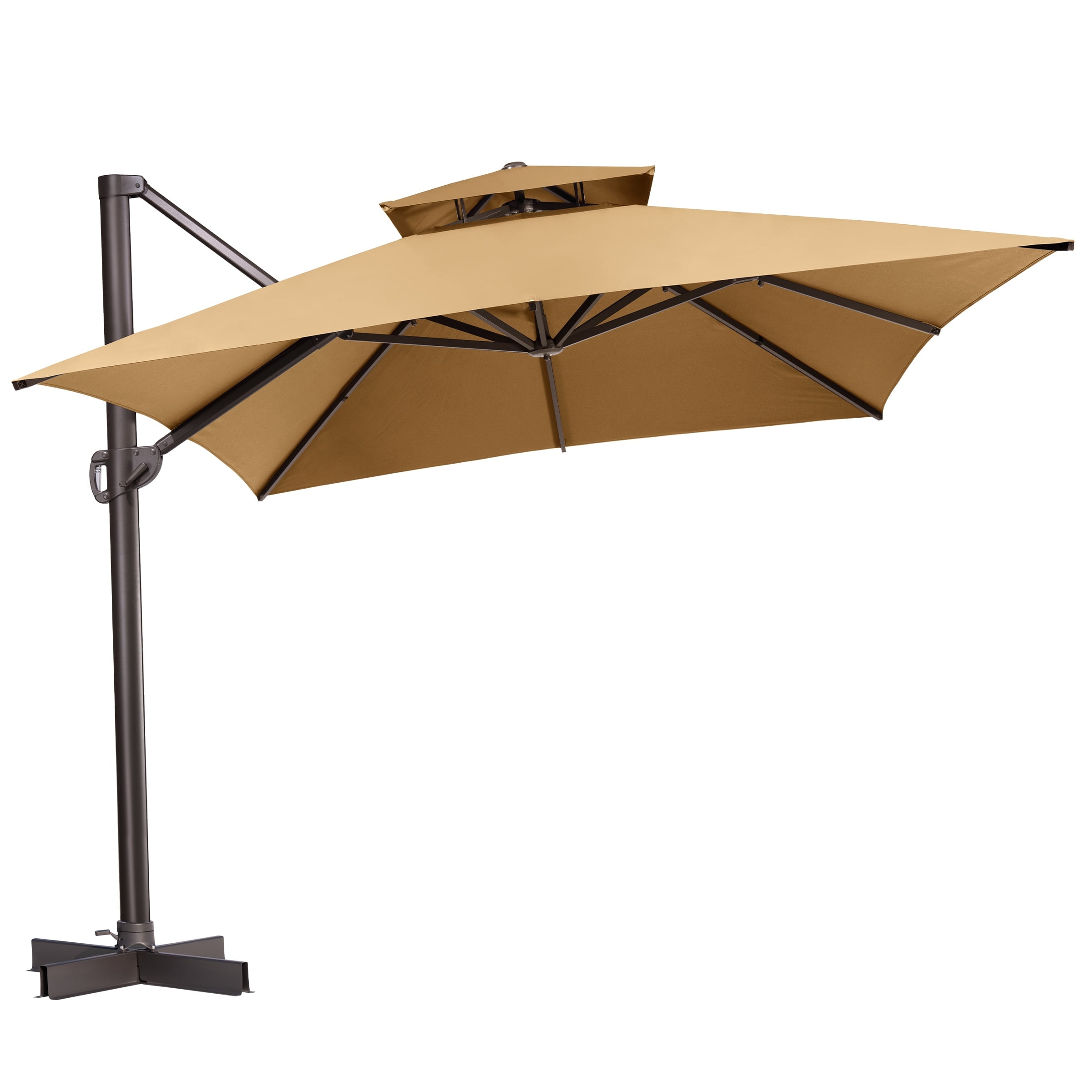 Tan 13 x 10 ft Double Top Cantilever Patio Umbrella with Metal Frame