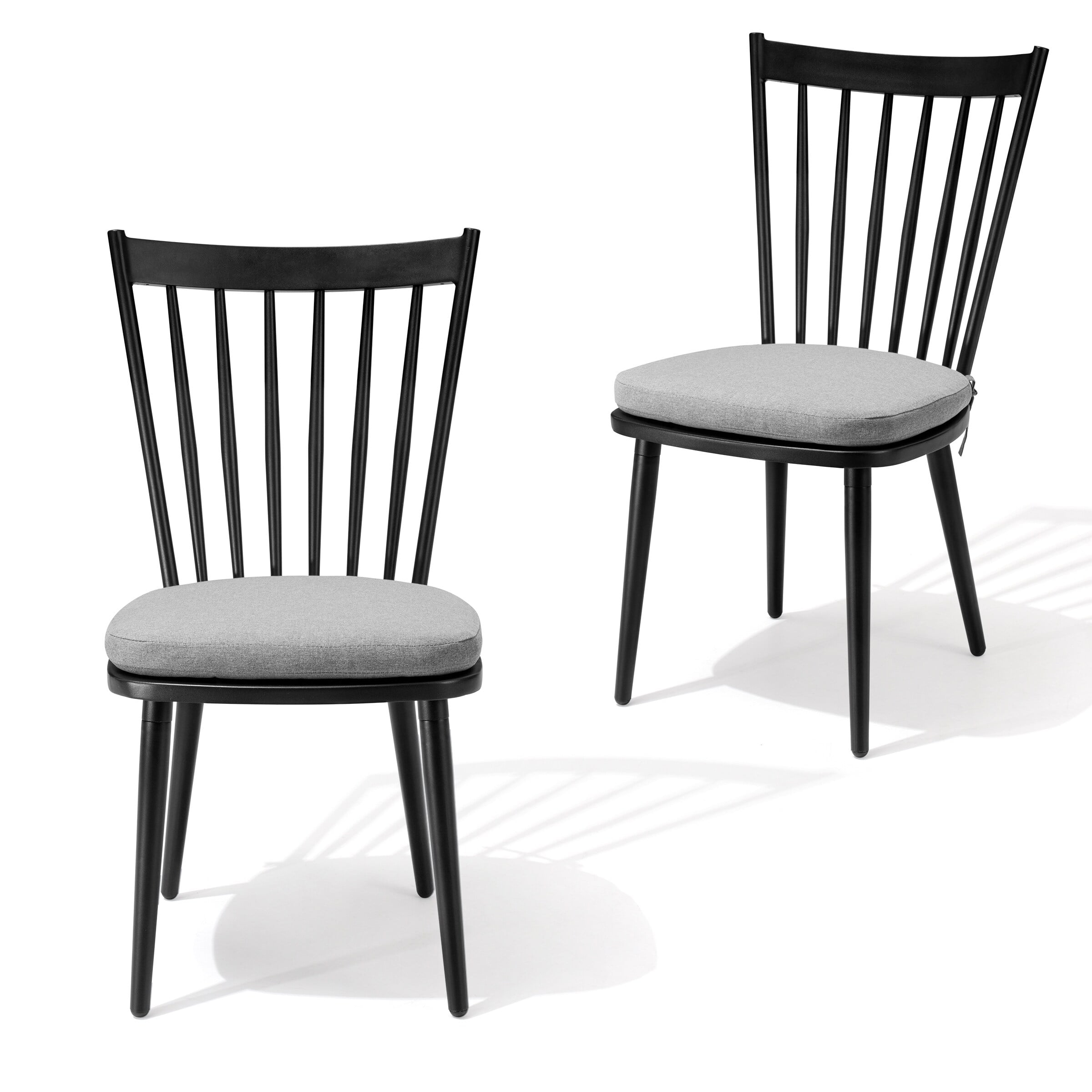 Black Aluminum Armless Dining Chairs with Cushions, Set of 2