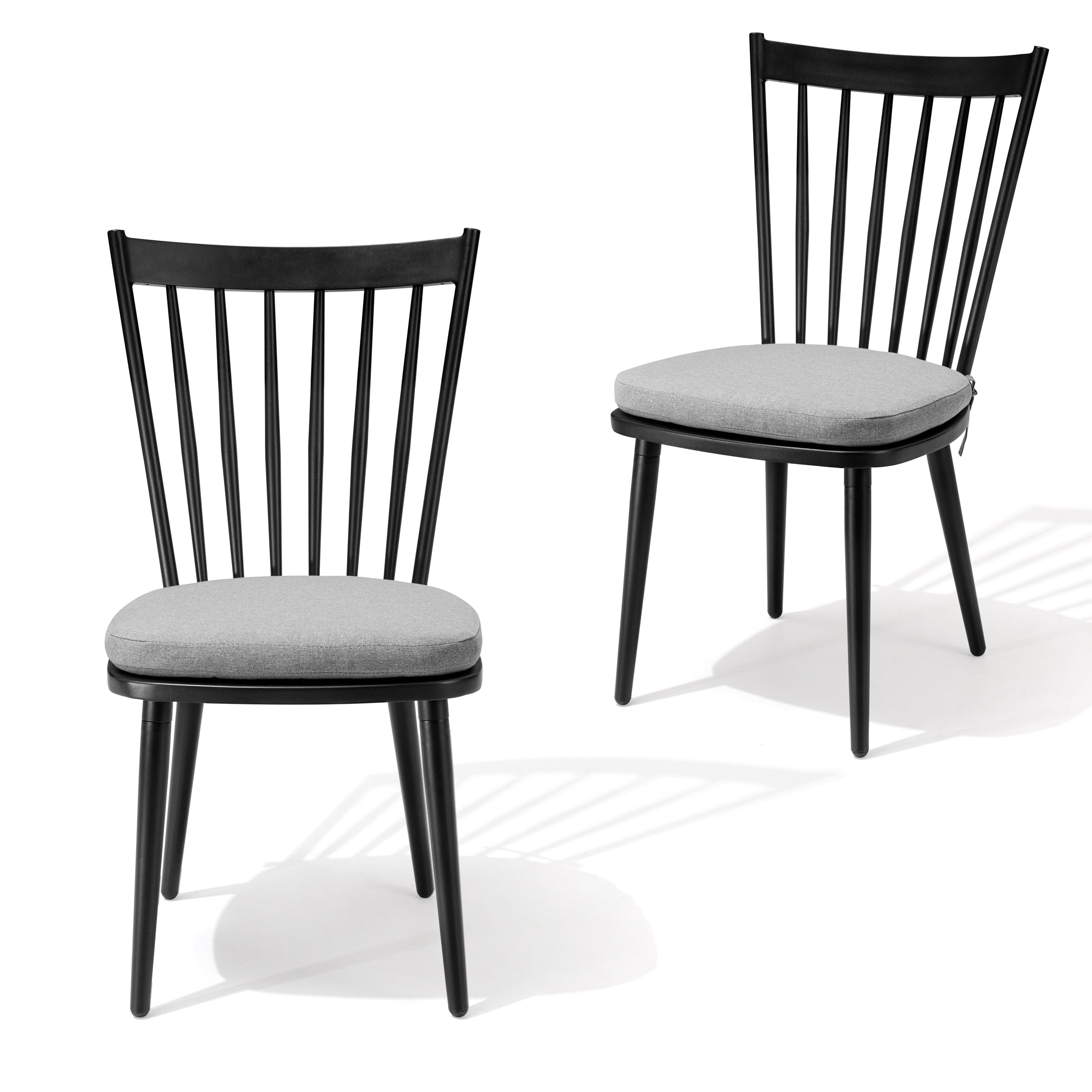 Black Aluminum Armless Dining Chairs with Cushions, Set of 2