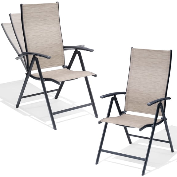 Crestlive Products Folding Patio Chairs Set of 2, 7-Level Adjustable Recliner High Back Foldable Outdoor Chairs Lawn Chairs for Pool, Backyard, Brown