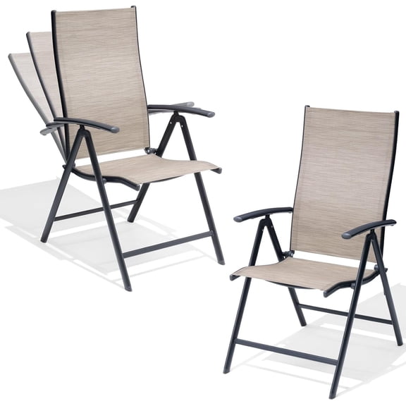Crestlive Products Folding Patio Chairs Set of 2, 7-Level Adjustable Recliner High Back Foldable Outdoor Chairs Lawn Chairs for Pool, Backyard, Brown