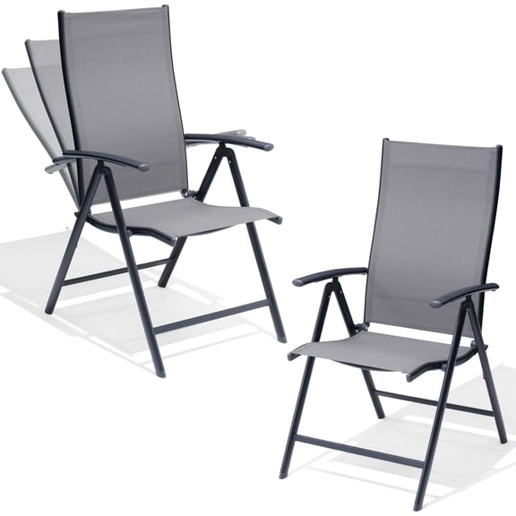 Folding Patio Chairs Set of 2, Adjustable Recliner Foldable Outdoor Lawn Chairs for Pool, Backyard,Gray