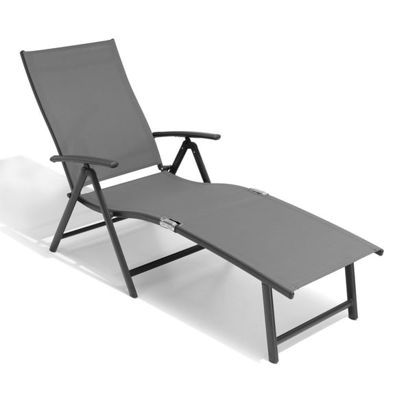 Crestlive Products Gray Outdoor Chaise Lounge Chair Aluminum Folding Recliner