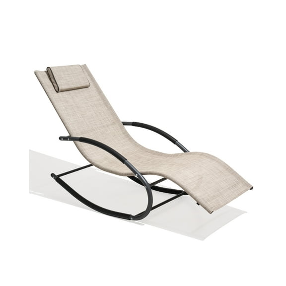 Crestlive Products Metal Patio Rocking Chaise Lounge Chair with Pillow, Beige