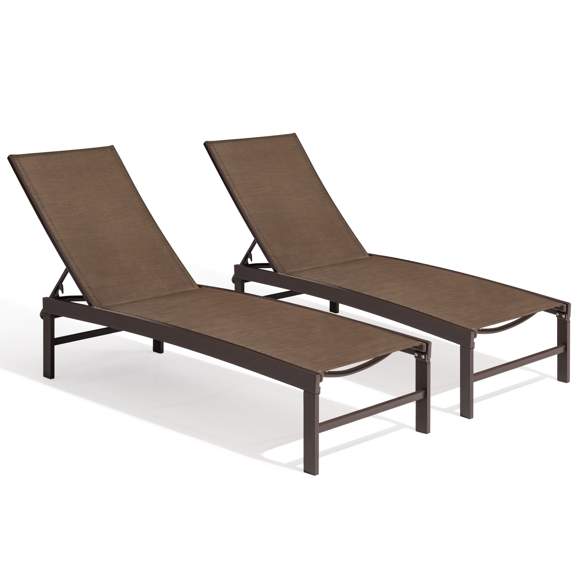 Brown Aluminum Adjustable Chaise Lounge Set with Texteline Fabric
