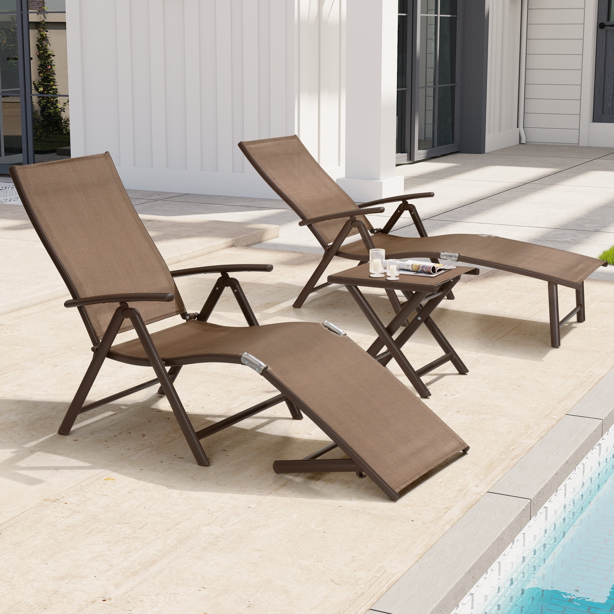 Crestlive Products 3-Pieces Outdoor Chaise Lounge Set Aluminum