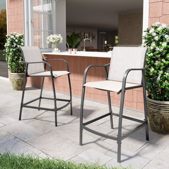 Crestlive Products Outdoor Aluminum Bar Stools Chairs (Set of 2) in Beige Finish