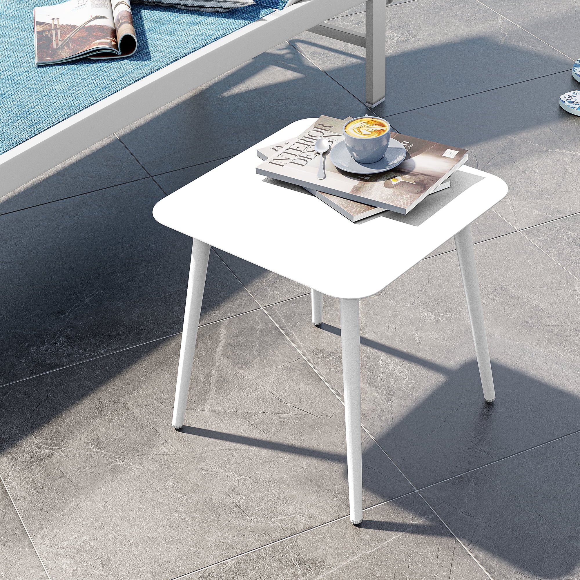 Crestlive Products Outdoor Aluminum Rectangular Patio Side Table White ...