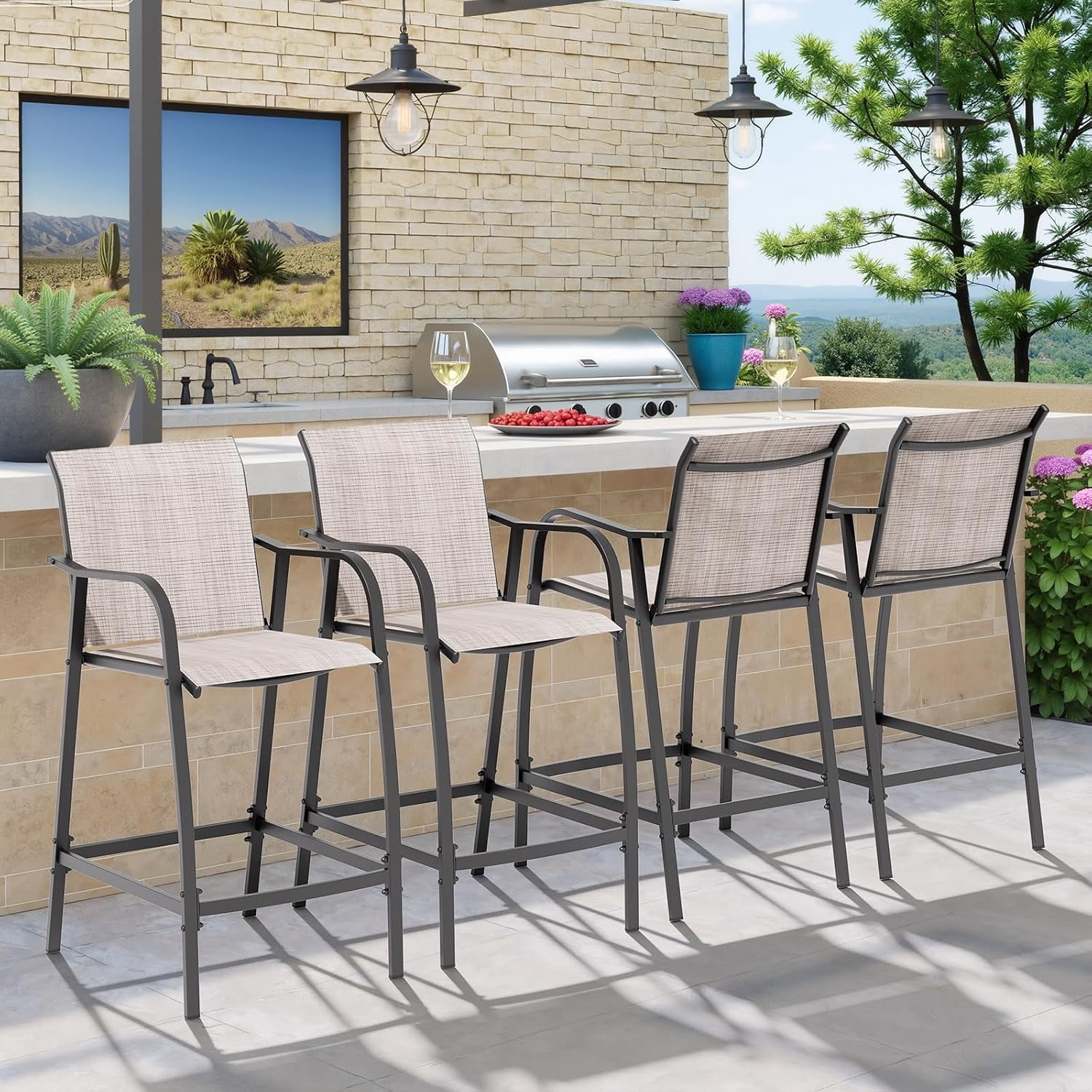 Crestlive Products Outdoor Bar Stools Set of 4, Bar Height Patio Chairs ...