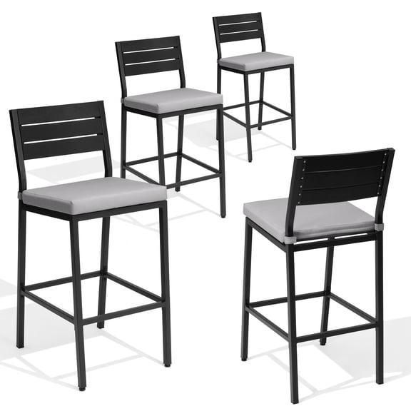 Crestlive Products Outdoor Bar Stools Set of 4, for Deck, Patio, Backyard, Garden, Poolside, Light Gray