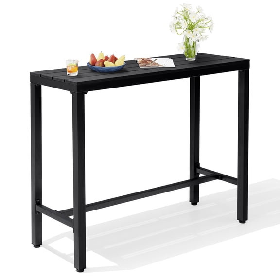 Crestlive Products Outdoor Bar Table, 43'' Height Pub Table with Metal Frame & Slatted Tabletop, 165 LBS Capacity, Weather Resistant Patio Bar Height Table for Backyard, Poolside, Balcony (Black)