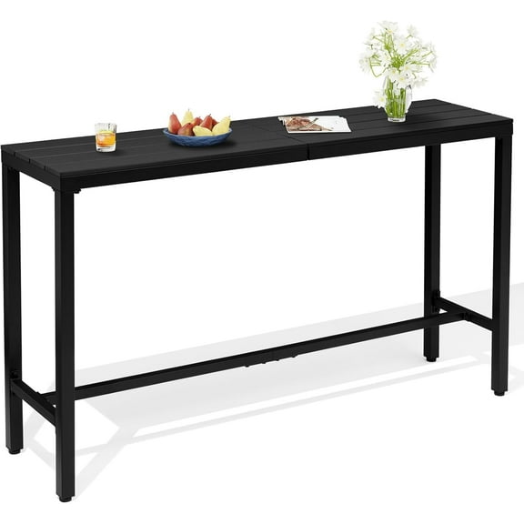 Crestlive Products Outdoor Bar Table, 63'' Rectangle Patio Counter Height Table High Pub Table with Waterproof Top and Sturdy Metal Frame for Balcony, Bistro, Garden, Backyard, Hot Tub (Black)