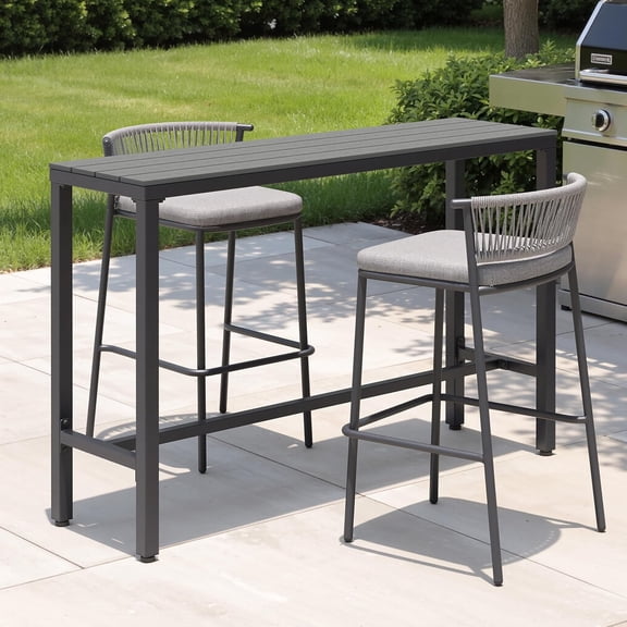 Crestlive Products Outdoor Bar Table Set with 2 Stools, 63" Bar Table with Waterproof Top, Stackable Rattan Back Bar Chairs for Patio Garden Deck Backyard