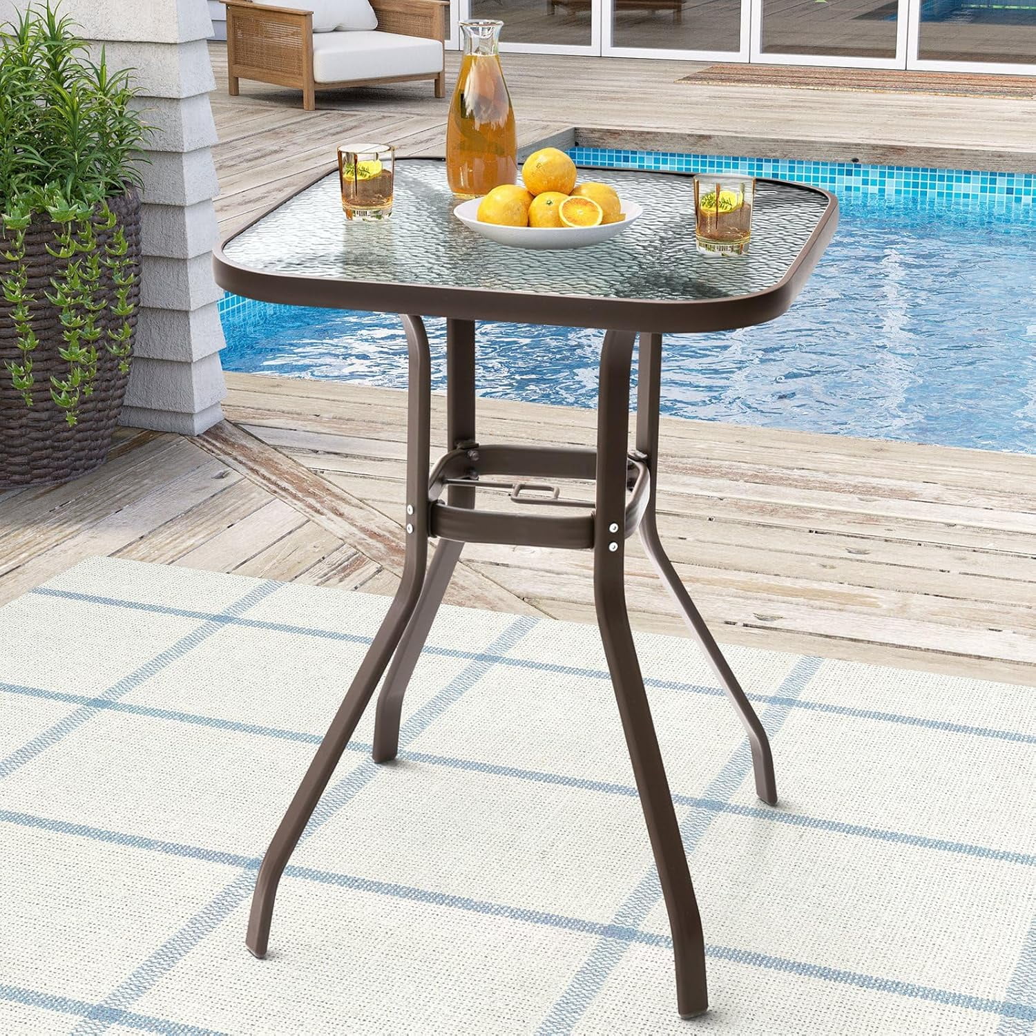 Amijoy 24 Inch Round Cast Aluminum Table, Patio Dining Bistro