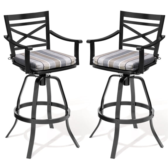 Crestlive Products Cast Aluminum Outdoor Swivel Bar Stools Set of 2, Heavy Duty Patio Bar Height Chairs with Sunbrella Cushions, All-Weather Outdoor Bar Chairs (Milano Char)