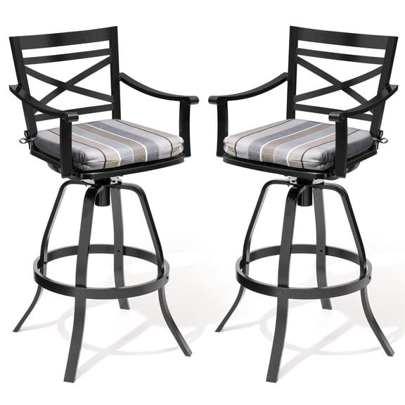 Crestlive Products Outdoor Cast Aluminum Swivel Bar Stool with Cushion (Set of 2)