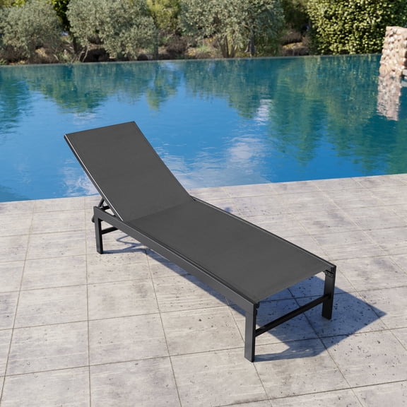 Crestlive Products Outdoor Chaise Lounge Chair, 5-Position Adjustable Patio Recliner, Outdoor Lounge Furniture Perfect for Patio, Beach, Yard, Pool, Black