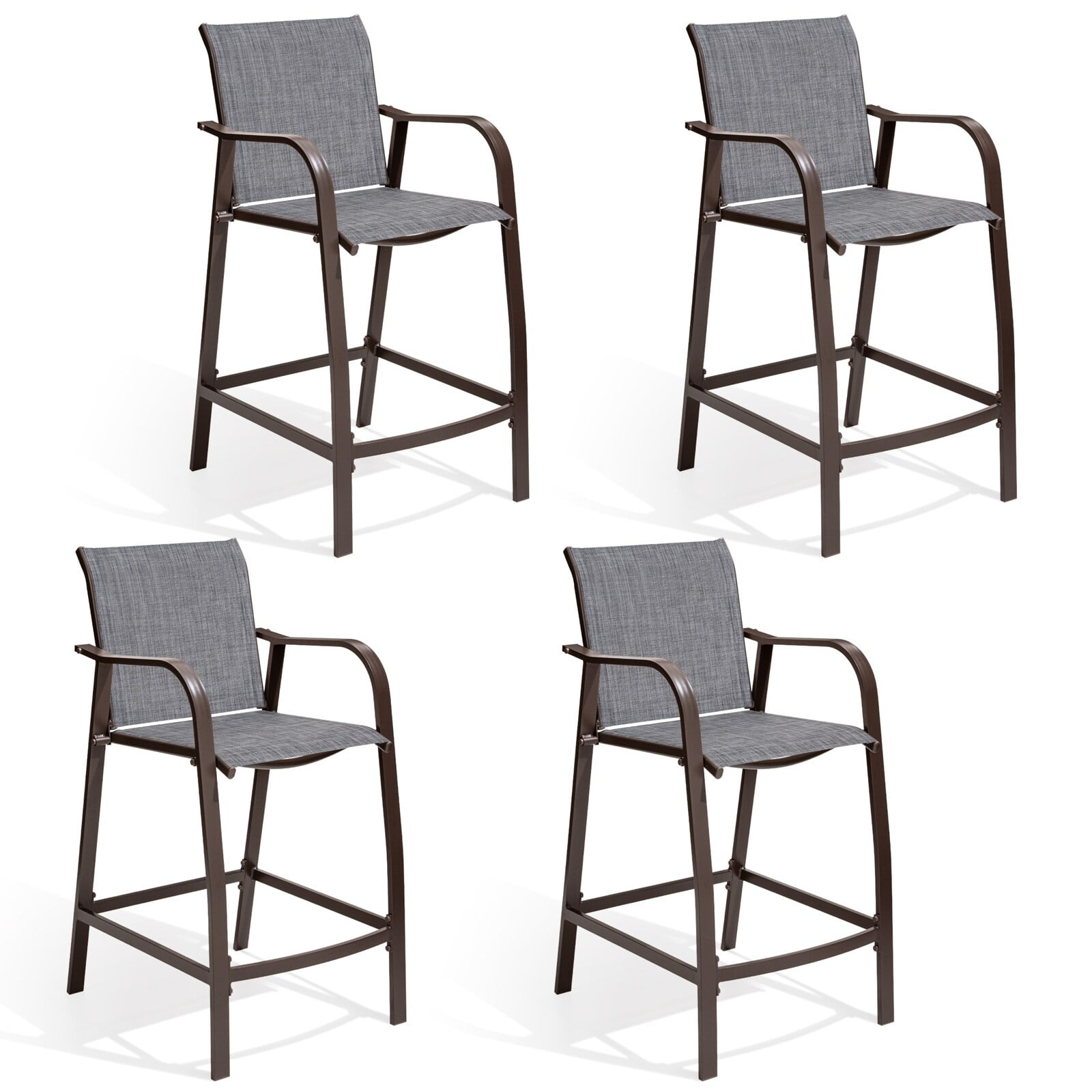 Set of 4 Black and Gray Outdoor Aluminum Bar Stools