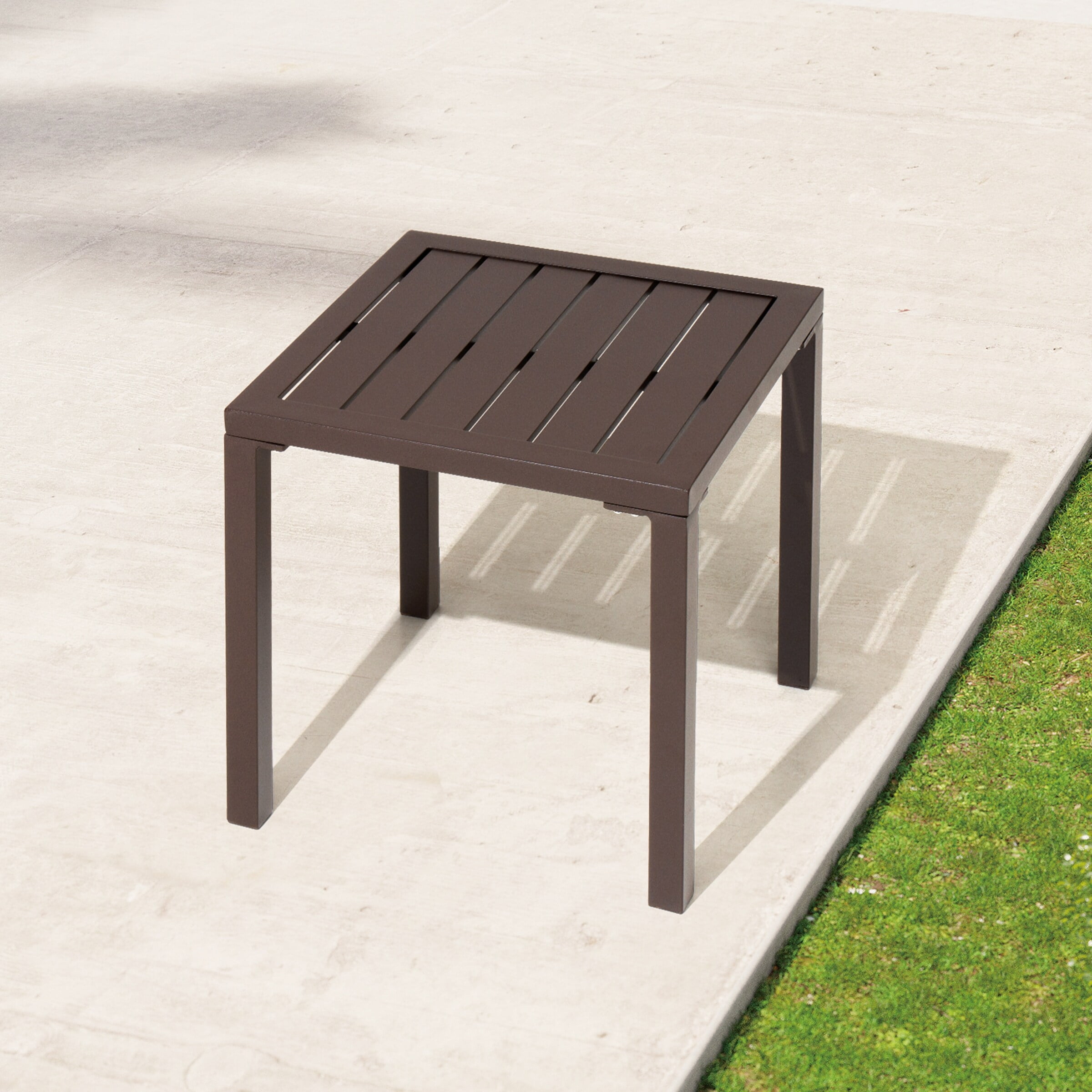 Brown Aluminum Square Outdoor Side Table