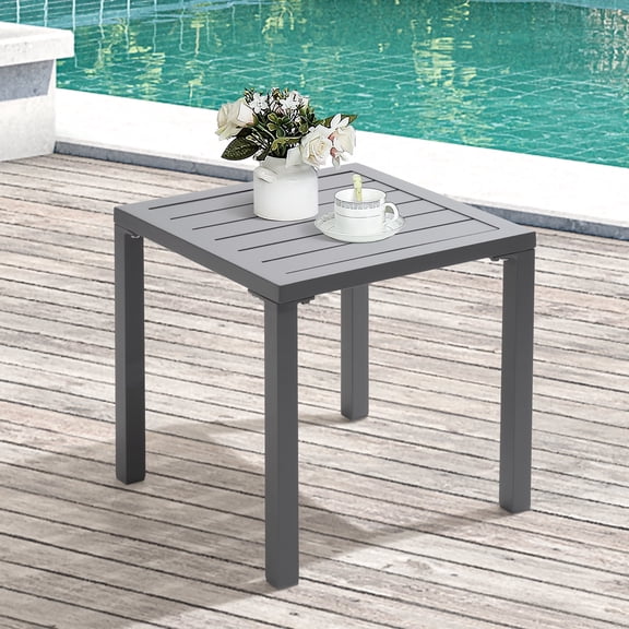 Crestlive Products 15.7" x 15.7" x 15.9" Outdoor Side Table, All Weather Aluminum Patio Table Square End Table, Gray
