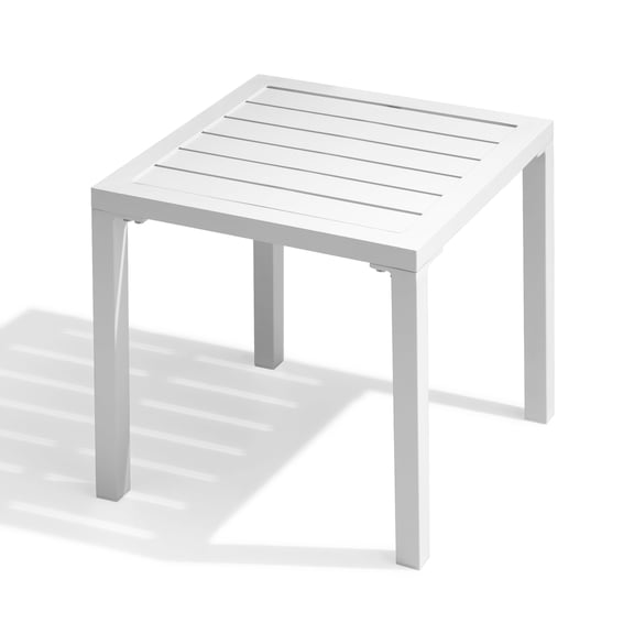Crestlive Products 15.7" x 15.7" Outdoor Side Table, All-Weather Aluminum Square Patio End Table, White