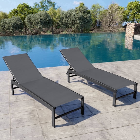Crestlive Products Outdoor Chaise Lounge Chair, 5-Position Adjustable Patio Recliner, Dark Gray