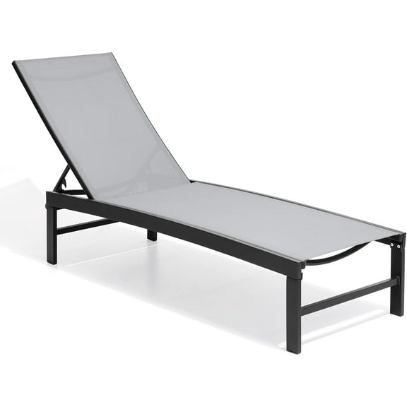 Crestlive Products Outdoor Lounge Chairs, Aluminum Pool Chaise Lounge Chairs, Adjustable Five-Position Tanning Recliner, All Weather for Patio, Beach, Yard, Pool (1PC Light Gray)
