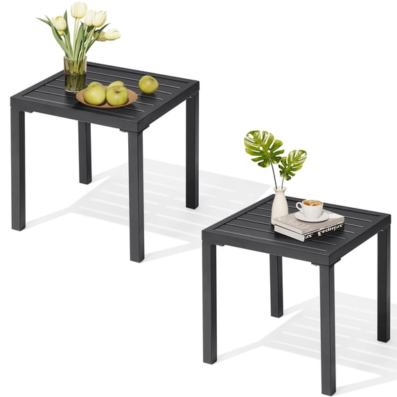 Crestlive Products Outdoor Side Table Set of 2,Black Small Square Metal End Table Weather Resistant Pool Side Tables for Patio Balcony