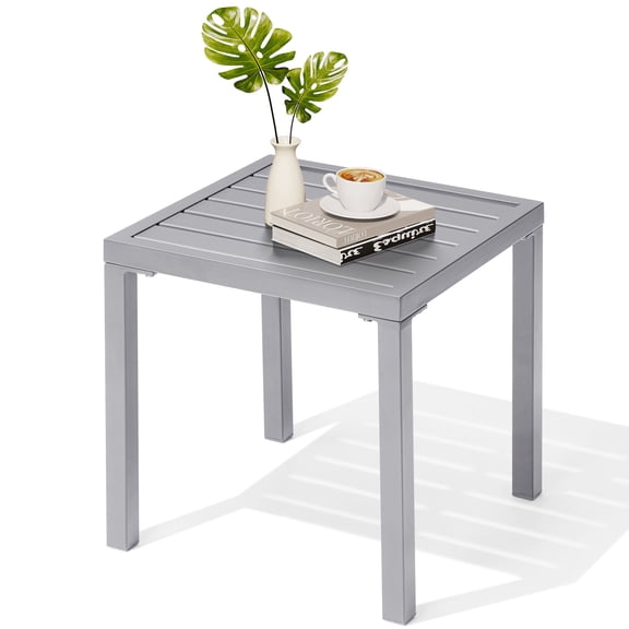 Crestlive Products Outdoor Side Table,Small Square Metal End Table Easy Assembly & Weather Resistant Pool Side Tables for Patio Balcony(Light Gray)