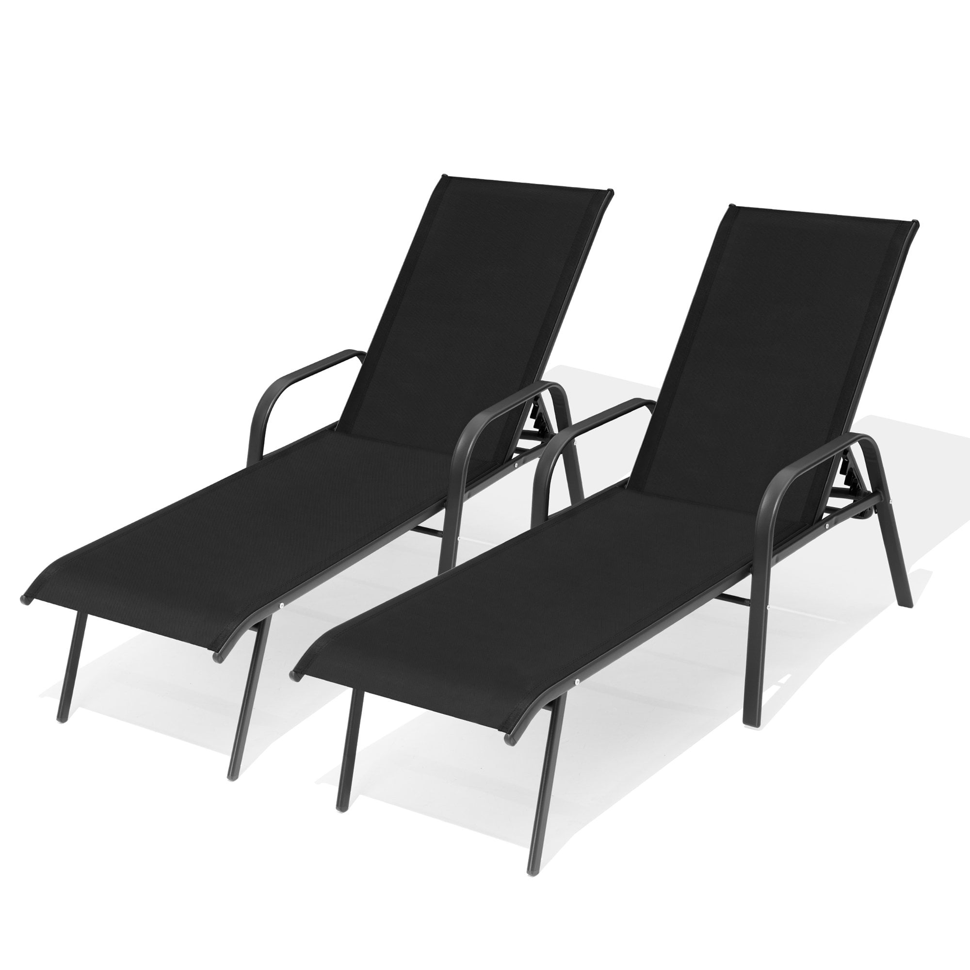 Black Adjustable Steel Outdoor Chaise Lounge Set