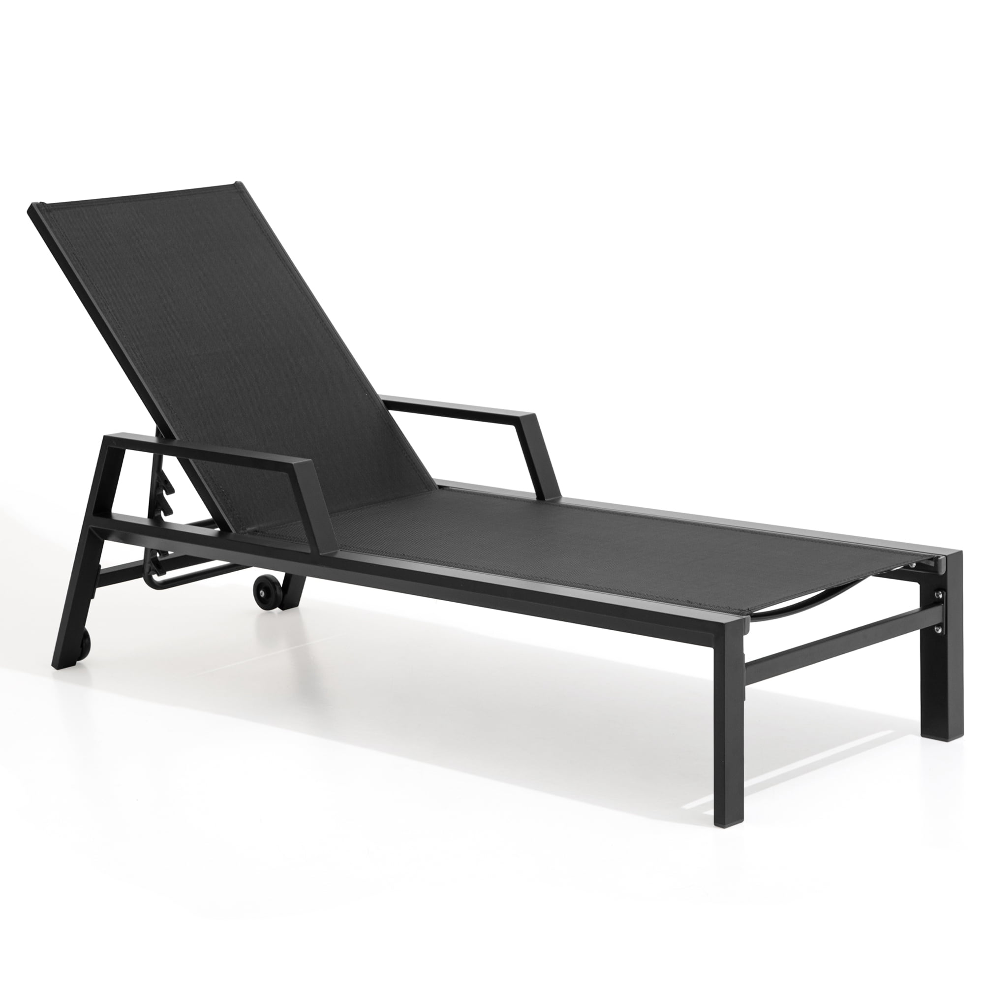 Black Adjustable Aluminum Outdoor Lounge Chair with Wheels