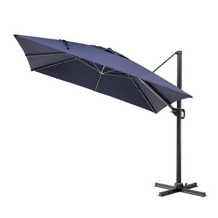 Crestlive Products Patio Offset Cantilever Umbrella 10 ft Square Canopy Outdoor Parasol with No Base Navy Blue