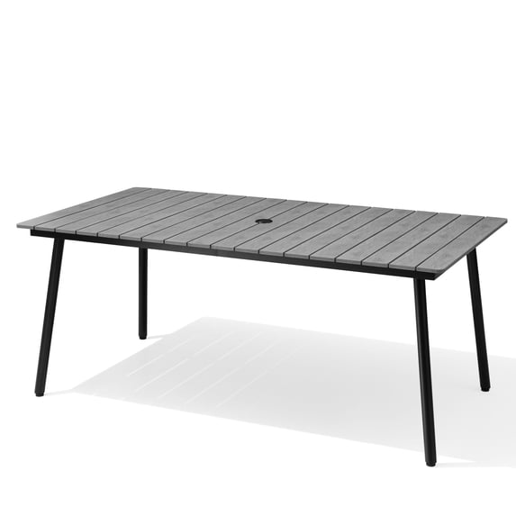 Crestlive Products 70" Patio Outdoor Dining Table for 6, Sturdy Aluminum Frame Wood-Grain Top with Umbrella Hole, Grey