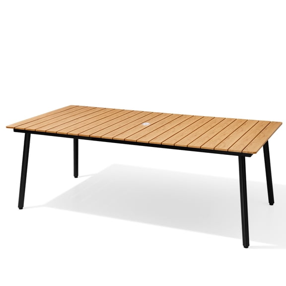 Crestlive Products 82" x 40" Cast Aluminum Outdoor Dining Table for 6-8, Rectangular Patio Table with Umbrella Hole, Weather-Resistant Metal Table, Brown