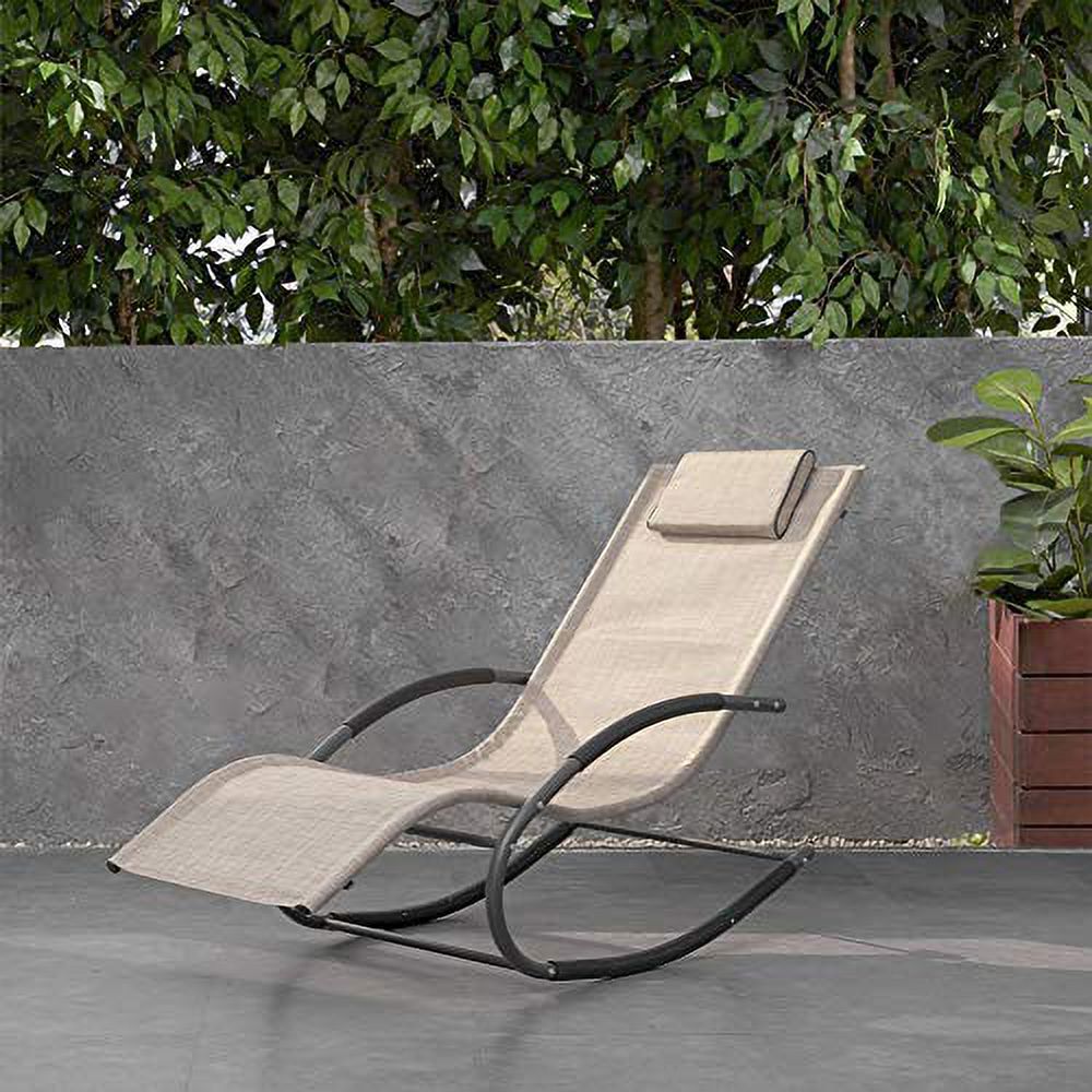 Crestlive Products Patio Outdoor Rocking Chair Curved Rocker Chaise Lounge Chair with Pillow Beige - image 1 of 6