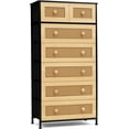 thumbnail image 1 of Crestlive Products Rattan Dresser Tall Storage Tower, Chests of Drawers, Easy Pull Fabric Bins, Wood Handles - Organizer Unit for Bedroom, Entryway, Closets - 7 Natural Drawers, Black Top & Frame, 1 of 18