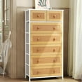 thumbnail image 1 of Crestlive Products Rattan Dresser Tall Storage Tower, Chests of Drawers, Easy Pull Fabric Bins, Wood Handles - Organizer Unit for Bedroom, Entryway, Closets - 7 Natural Drawers, White Top & Frame, 1 of 8