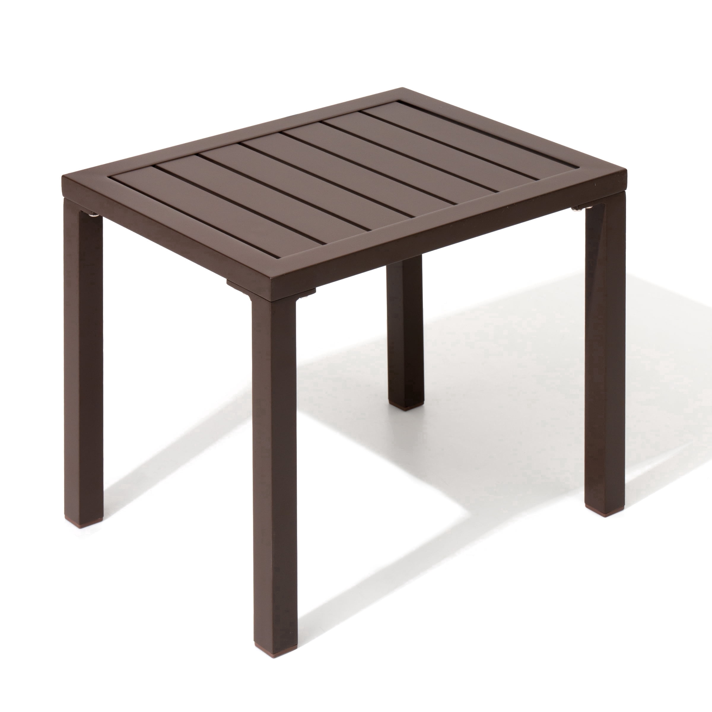 Crestlive Products Outdoor Side Table, 18" x 13.7" Aluminum Rectangular Patio End Table, All-Weather, Brown
