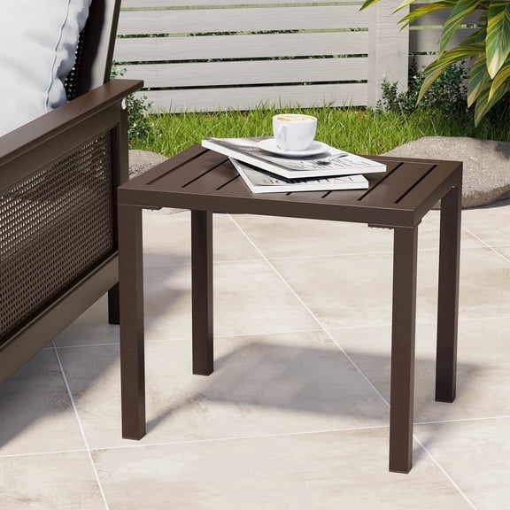 Crestlive Products Outdoor Side Table, 18" x 13.8" Aluminum Rectangular Patio End Table, All-Weather, Brown