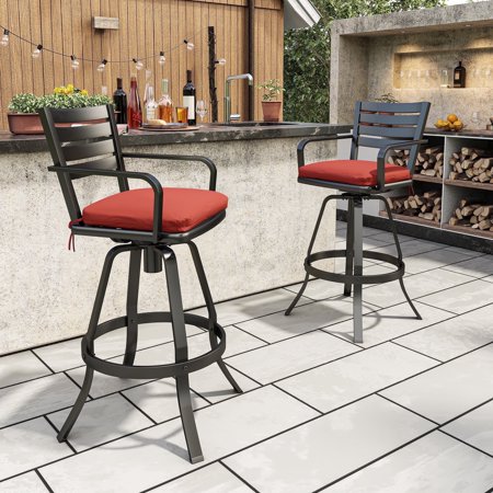 Crestlive Products Red Outdoor Cast Aluminum Swivel Bar Stool with Cushion (Set of 2)