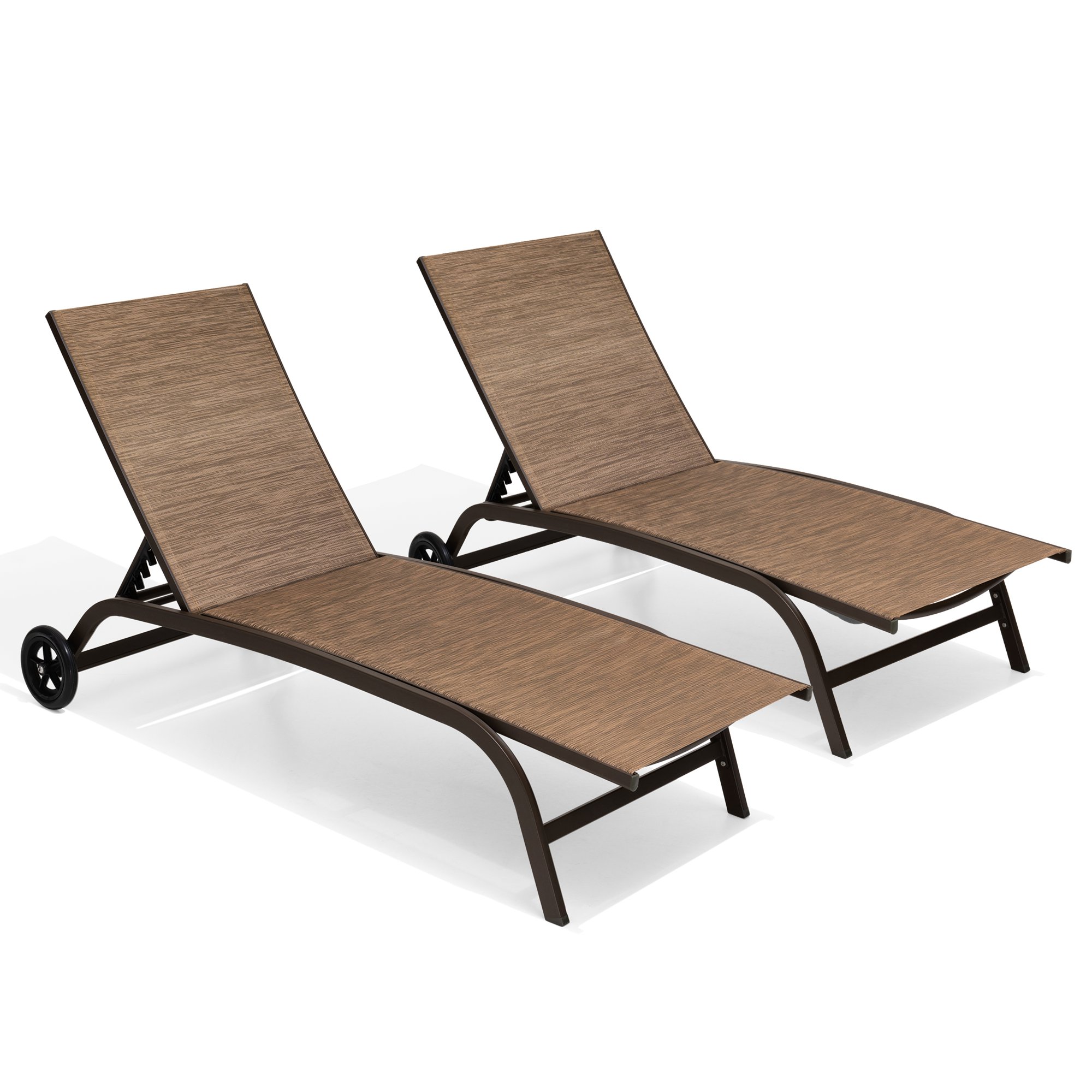 Crestlive Products Set of 2 Adjustable Aluminum Chaise Lounge Chairs & Wheels, Brown - image 1 of 8