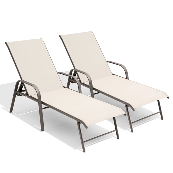 Crestlive 2-Piece Aluminum Patio Pool Chaise Lounge, 5-Position, Champagne