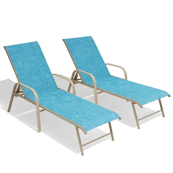 Crestlive Products Set of 2 Aluminum Patio Chaise Lounge Chair Outdoor Recliners, Blue