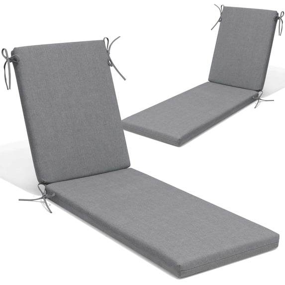 Crestlive Products Set of 2 Outdoor Chaise Lounge Cushion, Waterproof Recliner Cushion 72" x 21", Light Gray