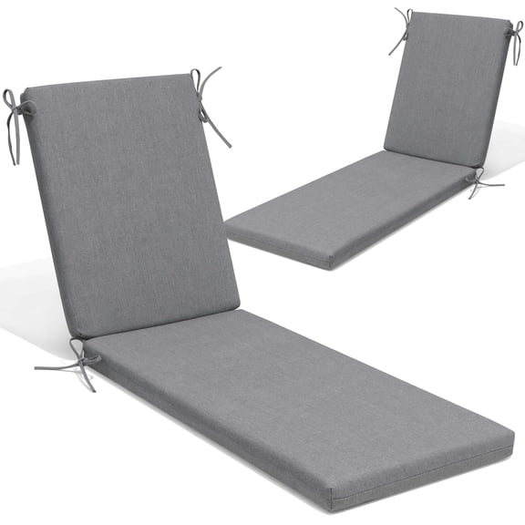 Crestlive Products Set of 2 Outdoor Chaise Lounge Cushion, Waterproof Recliner Cushion 72" x 21", Light Gray