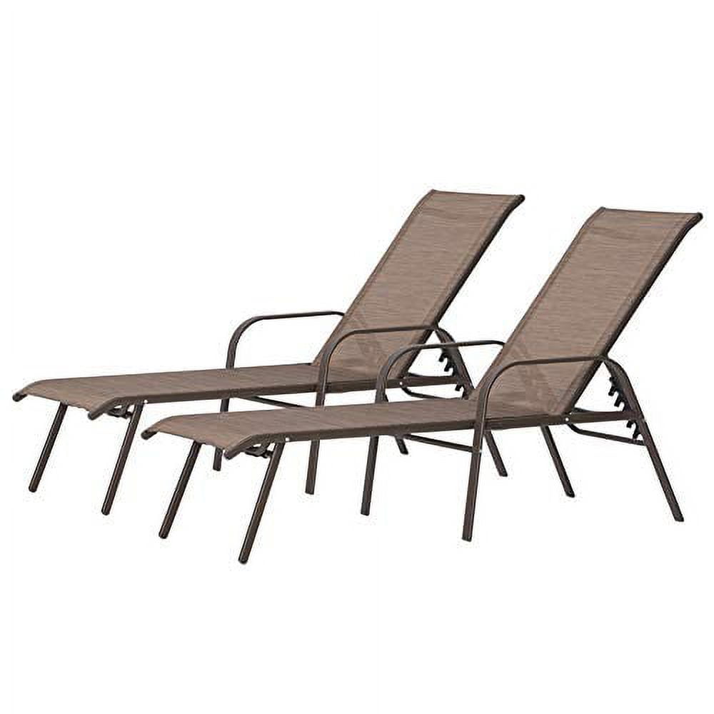 Brown Adjustable Metal Frame Outdoor Chaise Lounge Set