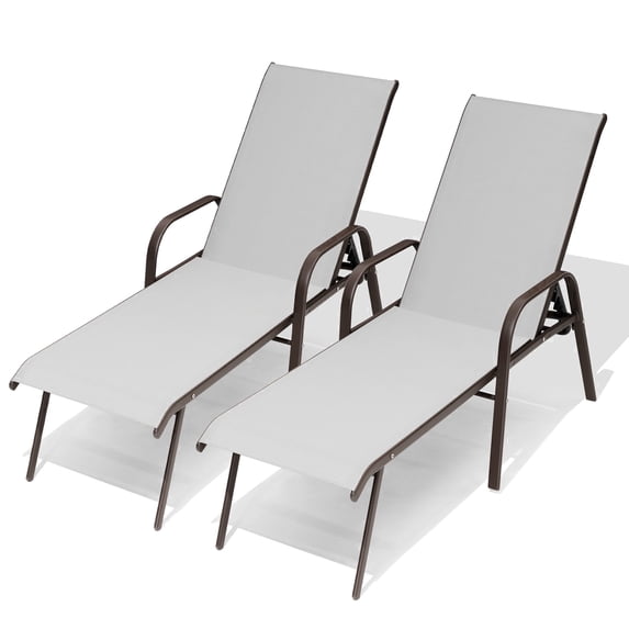 Crestlive Products Adjustable Steel Chaise Lounge Chair, 5‑Position Recliner with Rust-Resistant Frame (2PCS Light Gray)